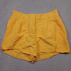 Ann Taylor Petite 12P Linen Blend‎ Shorts Yellow High Waist Pleated Dressy